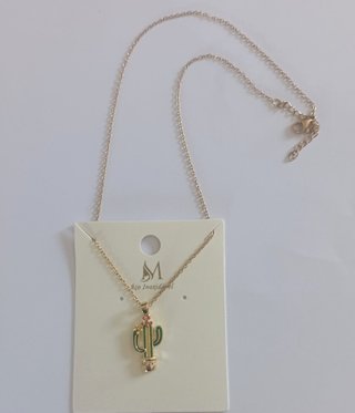 Colar Aço Inoxidável Dourado Cacto Novo