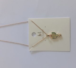 Colar Aço Inoxidável Dourado Cacto Novo