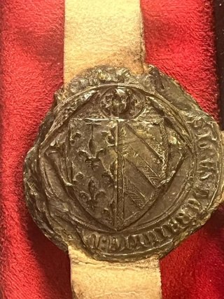 Sigillo medievale cera verde con pergamena