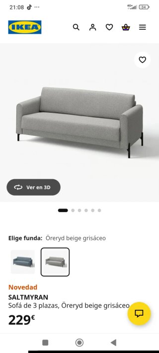 Sofá Ikea Saltmyran Gris Tela