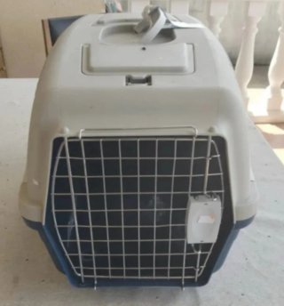 Transportín para perros beige y azul