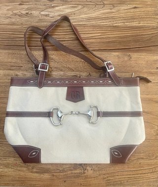 Bolso de lona beige y marrón