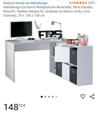 Escritorio forma L gris y blanco