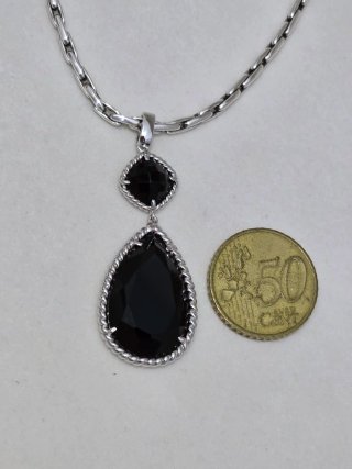 Collar Plata 925 Colgante Doble Negro