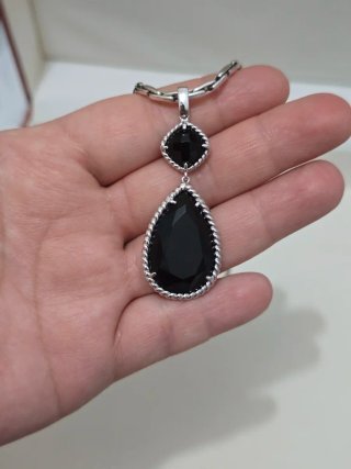 Collar Plata 925 Colgante Doble Negro