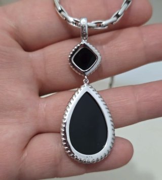 Collar Plata 925 Colgante Doble Negro