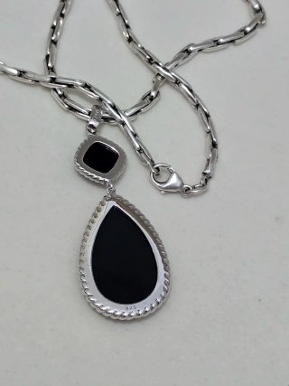 Collar Plata 925 Colgante Doble Negro