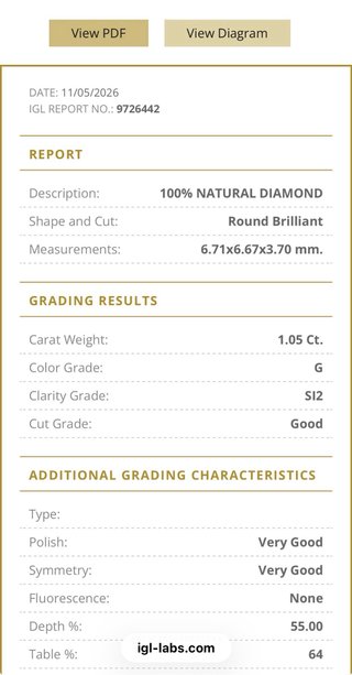Cadena Oro 18k 1.05 Ct Diamante Natural