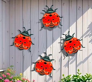 Decoración 4 Mariquitas Metal Rojo Negro