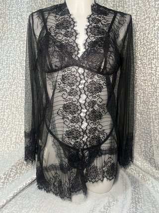 Conjunto Lencería Encaje Negro Talla Única