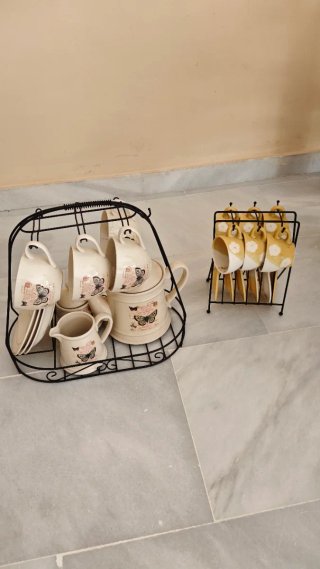 2 Juegos de 6 tazas de cerámica con soporte