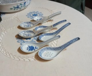 Juego de 6 Cucharillas de Porcelana Azul y Blanca