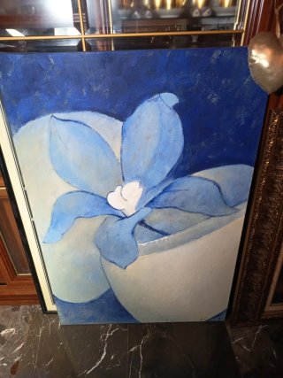Cuadro abstracto flor azul y blanco