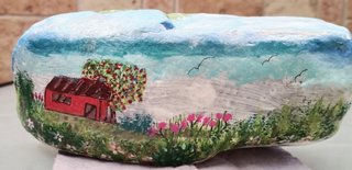 Piedra pintada vela acuarela regalo