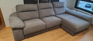 Sofá cheslong 3 plazas gris tela