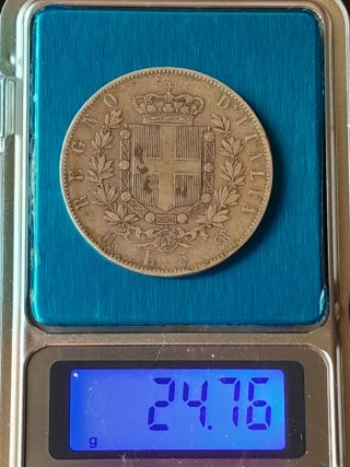 5 Liras plata , italia 1872 ,  canto FFRT, RARA