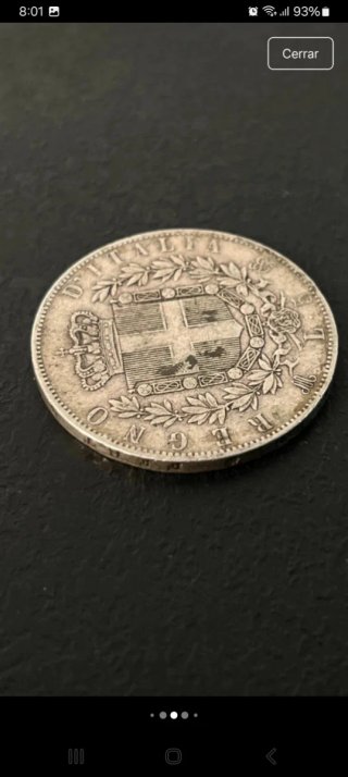 5 Liras plata , italia 1872 ,  canto FFRT, RARA