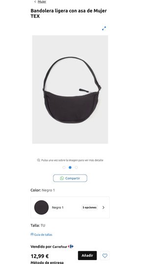 Bandolera ligera TEX mujer negra