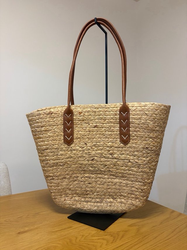 Bolso shopper rafia boho beige y marrón