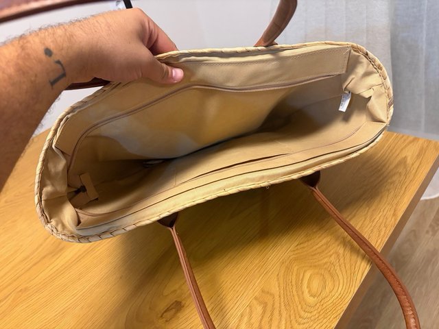 Bolso shopper rafia boho beige y marrón