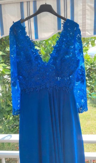 Vestido fiesta azul talla Xl con pedrería
