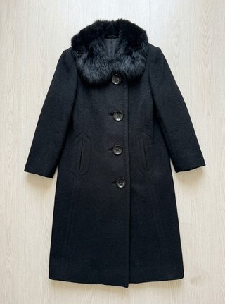 Abrigo Negro Vintage Largo Cuello Pelo Talla M