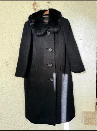 Abrigo Negro Vintage Largo Cuello Pelo Talla M