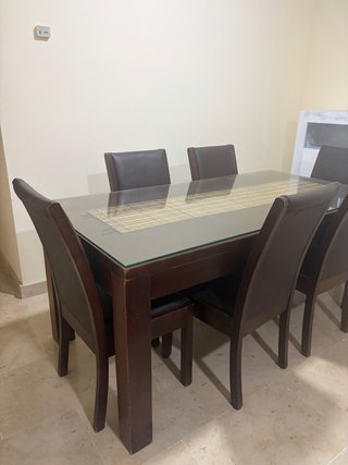 Mesa comedor madera y cristal con 6 sillas