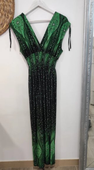 Vestido largo verde y negro talla L