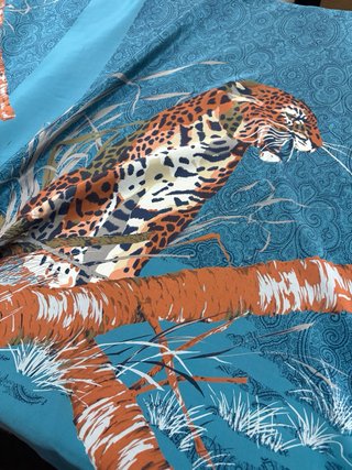 Foulard seta purablu con stampa leopardo e paisley