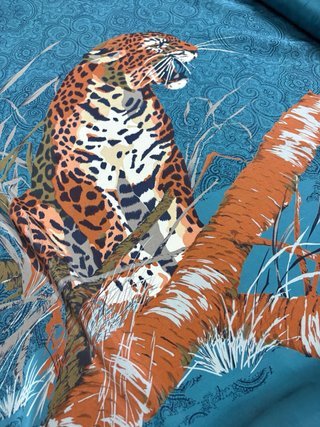 Foulard seta purablu con stampa leopardo e paisley