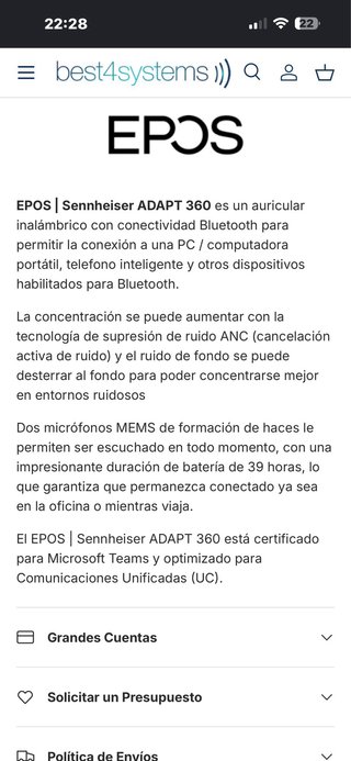 Auriculares EPOS Sennheiser ADAPT 360 Blancos