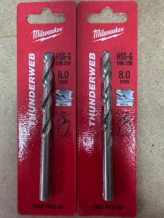 2 Brocas Milwaukee HSS-G 8mm Metal DIN 338