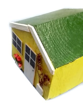 Casita Madera Decorativa Amarilla Artesanal