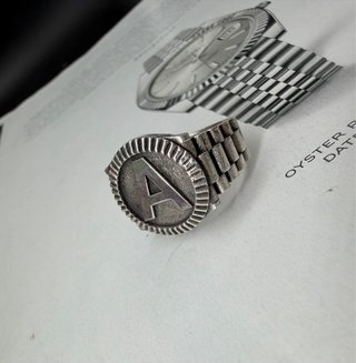 Anillo Plata Letra A Estilo Rolex