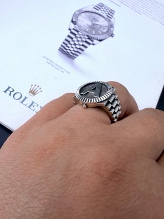 Anillo Plata Letra A Estilo Rolex