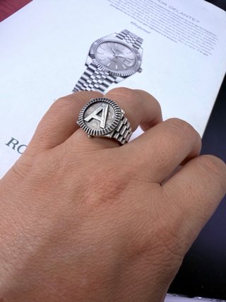 Anillo Plata Letra A Estilo Rolex