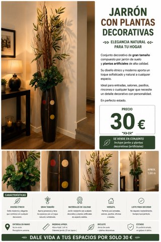 Jarrón alto con plantas decorativas