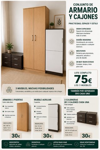 Conjunto Armario y Cajones