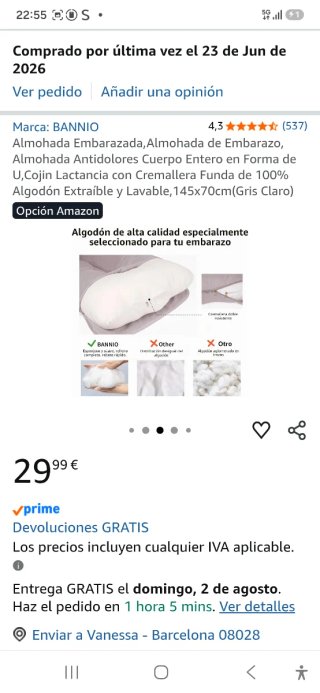 Almohada Embarazo Forma U Gris Claro