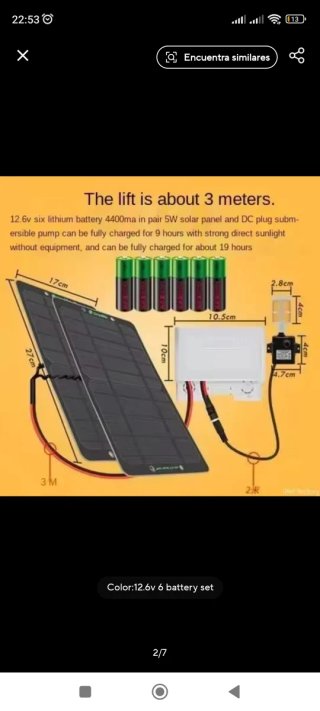 Bomba Solar Agua Estanque 12.6V 6 Baterías