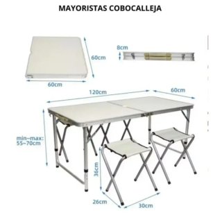 MESA PLEGABLE CAMPING PLAYA PISCINA + 4 SILLAS Azu