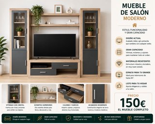 Mueble de salón moderno roble y gris