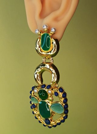 Pendientes Schiaparelli Dorados y Verdes Candado
