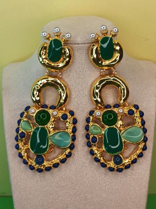 Pendientes Schiaparelli Dorados y Verdes Candado
