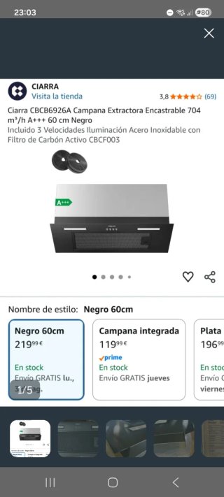 Campana Extractora Ciarra 60cm A+++ (NUEVA)