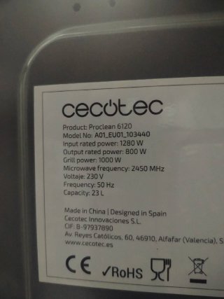 Microondas Cecotec Proclean 6120 Grill 23L