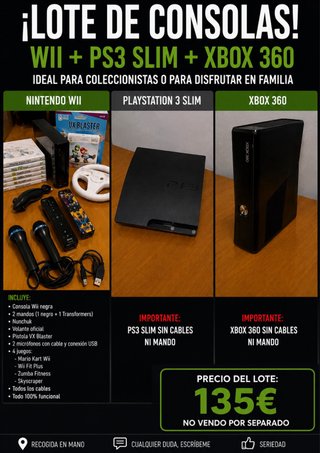 Lote Consolas Wii, PS3 Slim y Xbox 360
