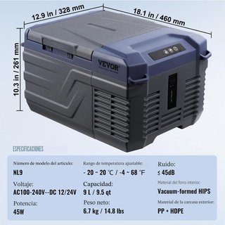 VEVOR Nevera de Compresión Portátil 9L Mini Nevera