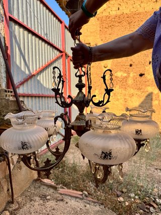 Lámpara de 6 brazos vintage con lágrimas